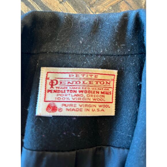 VTG Pendleton 100% Virgin Wool Black Blazer Jacket Women Petite Business Twee - Picture 2 of 8